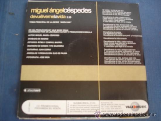 CDs de m&uacute;sica: MIGUEL ANGEL CESPEDES  DEVUELVEME LA VIDA  ( ARRAYAN)  PROMO CD SINGLE - Foto 2