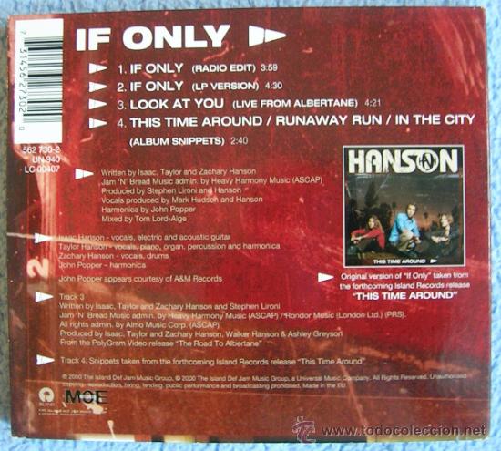CDs de m&uacute;sica: HANSON - IF ONLY - CD. - Foto 4