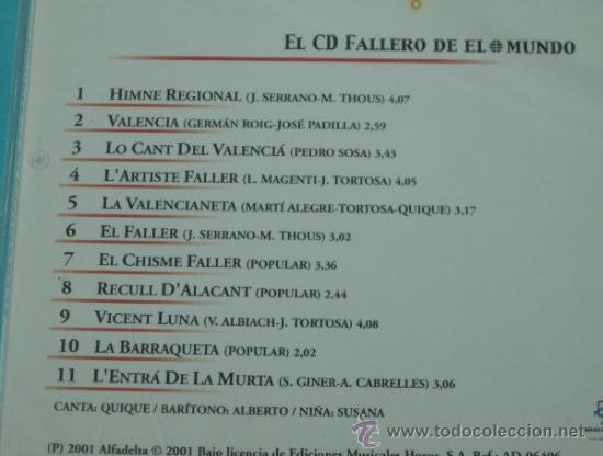 CDs de m&uacute;sica: EL CD FALLERO DE EL MUNDO. FALLAS 2001 - Foto 3