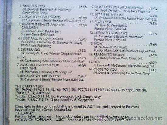 CDs de m&uacute;sica: CARPENTERS- TREASURES - Foto 2