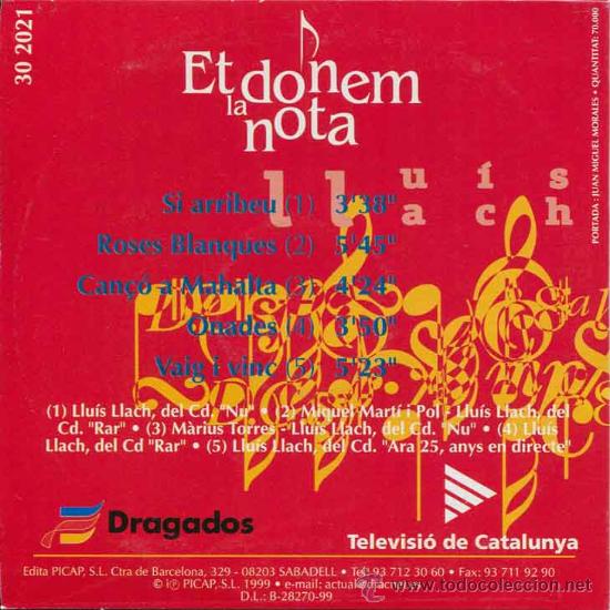 CDs de m&uacute;sica: CD&acute;S - CD - et donem la nota - 2 - LLUIS LLACH - Foto 2