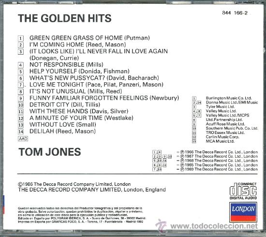 CDs de m&uacute;sica: CD TOM JONES. THE GOLDEN HITS - Foto 2