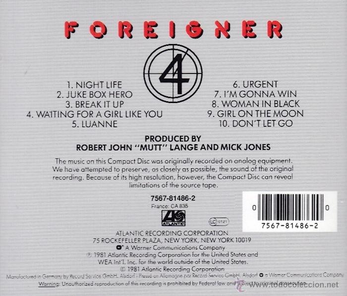 CDs de m&uacute;sica: FOREIGNER - 4 - compact disc.mirar portes antes de comprar - Foto 2