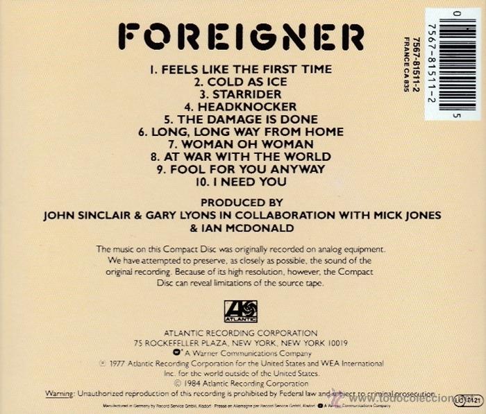 CDs de m&uacute;sica: FOREIGNER - FOREIGNER - compact disc.mirar portes antes de comprar - Foto 2