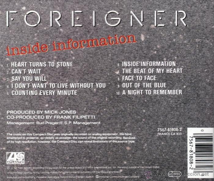 CDs de m&uacute;sica: FOREIGNER - INSIDE INFORMATION - compact disc.mirar portes antes de comprar - Foto 2