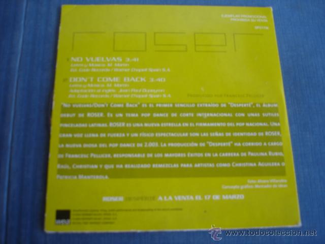 CDs de m&uacute;sica: ROSER NO VUELVAS PROMO CD-SINGLE 1+1 - Foto 2