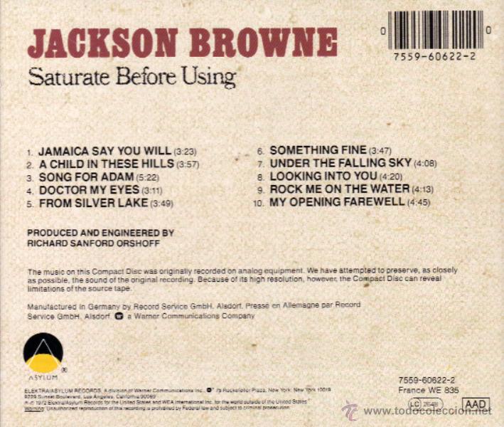 CDs de m&uacute;sica: JACKSON BROWNE - SATURATE BEFORE USING - compact disc.mirar portes antes de comprar - Foto 2