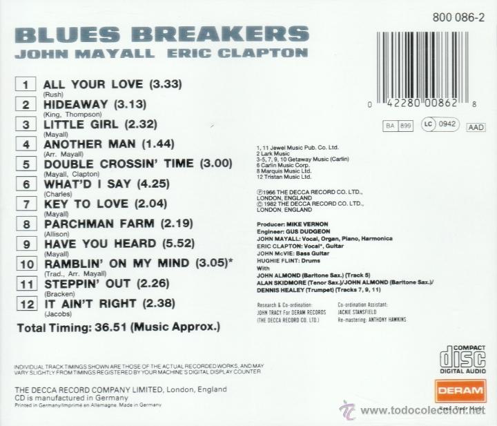 CDs de m&uacute;sica: JOHN MAYALL - BLUES BREAKERS WITH ERIC CLAPTON - compact disc.mirar portes antes de comprar - Foto 2