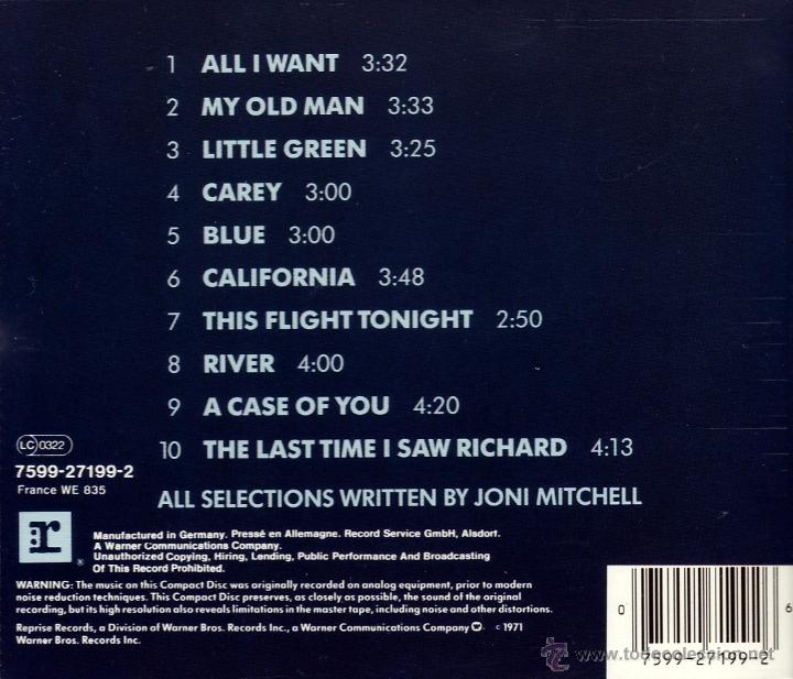 CDs de m&uacute;sica: JONI MITCHELL - BLUE - compact disc.mirar portes antes de comprar - Foto 2