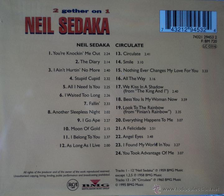 CDs de m&uacute;sica: Neil Sedaka - 2 en 1 - Edici&oacute;n de 1995 de EEC - Foto 2