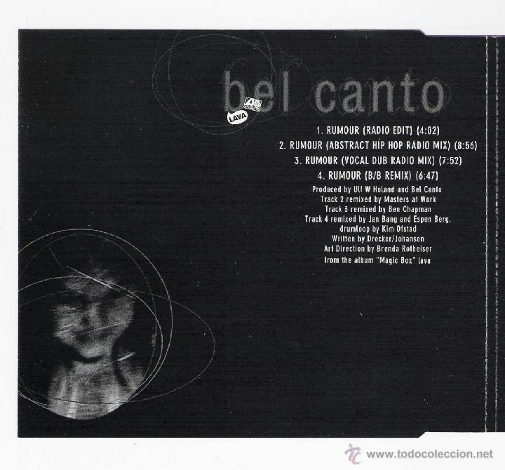 CDs de m&uacute;sica: CD SINGLE BEL CANTO  /  RUMOUR   1996   (4 TRACKS) - Foto 2