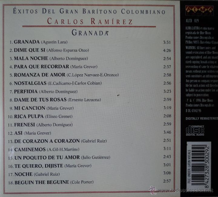 CDs de m&uacute;sica: Carlos Ramirez - Granada - Edici&oacute;n de 1996 de Espa&ntilde;a - Foto 2
