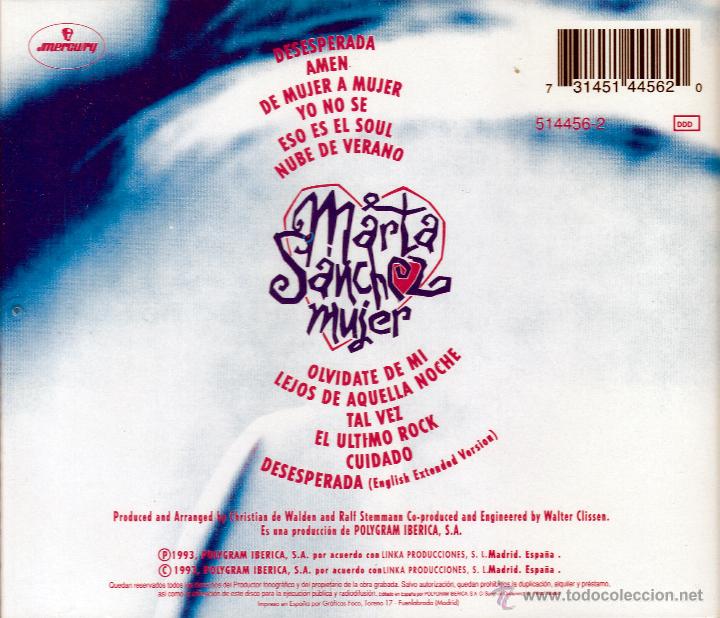 CDs de m&uacute;sica: MARTA SANCHEZ - MUJER - compact disc.mirar portes antes de comprar - Foto 2