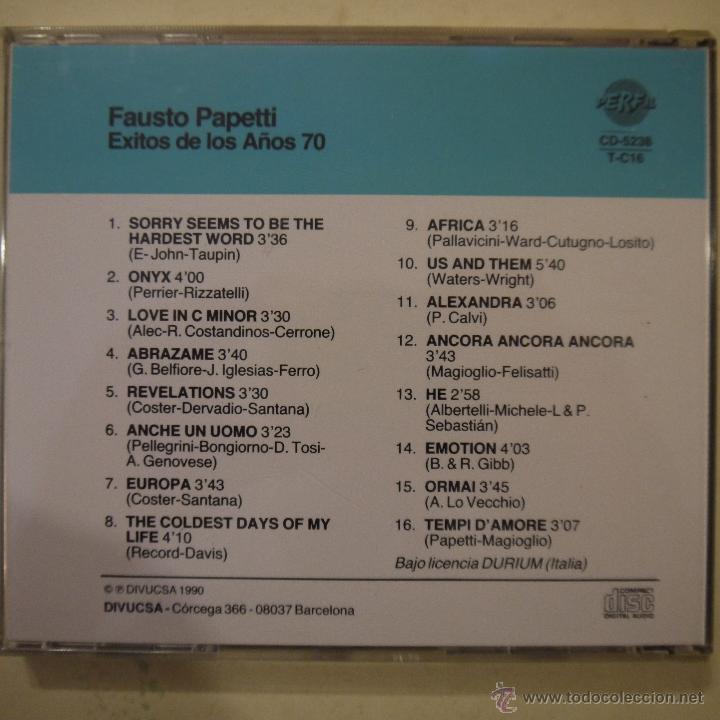 CDs de m&uacute;sica: FAUSTO PAPETTI - &Eacute;XITOS DE LOS A&Ntilde;OS 70 - CD 1990 - Foto 2