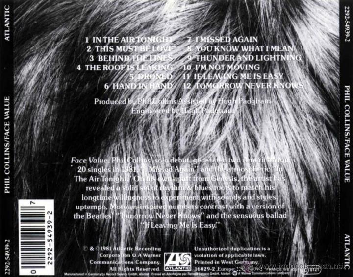 CDs de m&uacute;sica: PHIL COLLINS - FACE VALUE - compact disc.mirar portes antes de comprar - Foto 2