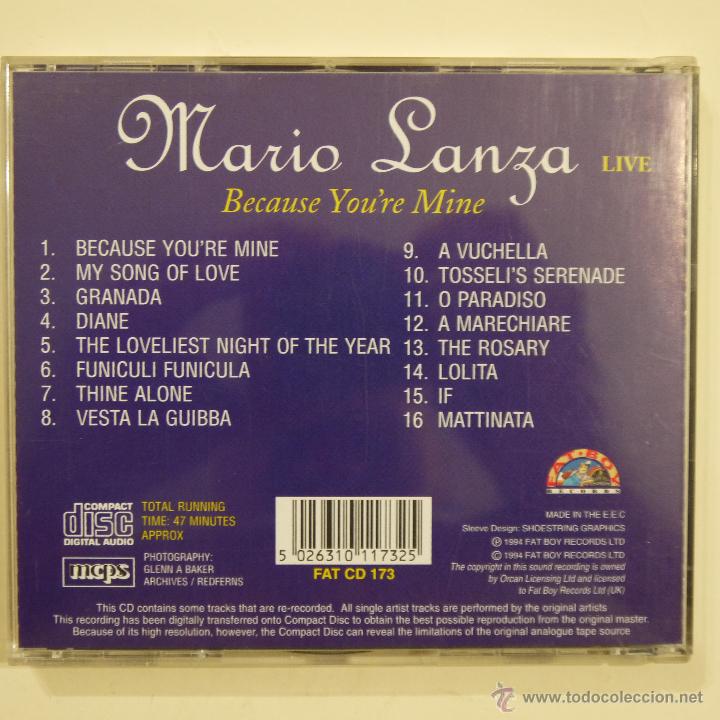 CDs de m&uacute;sica: MARIO LANZA - BECAUSE YOURE MINE - CD 1994 - Foto 2