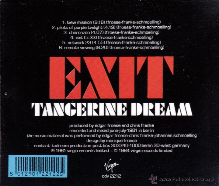 CDs de m&uacute;sica: TANGERINE DREAM - EXIT - compact disc.mirar portes antes de comprar - Foto 2