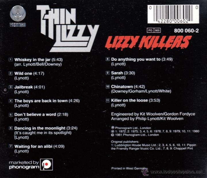 CDs de m&uacute;sica: THIN LIZZY - LIZZY KILLERS - compact disc.mirar portes antes de comprar - Foto 2