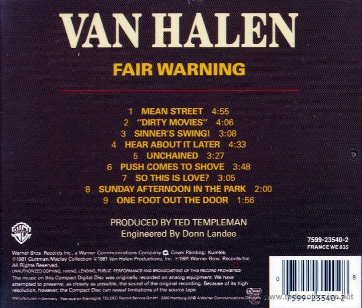 CDs de m&uacute;sica: VAN HALEN - FAIR WARNING - compact disc.mirar portes antes de comprar - Foto 2