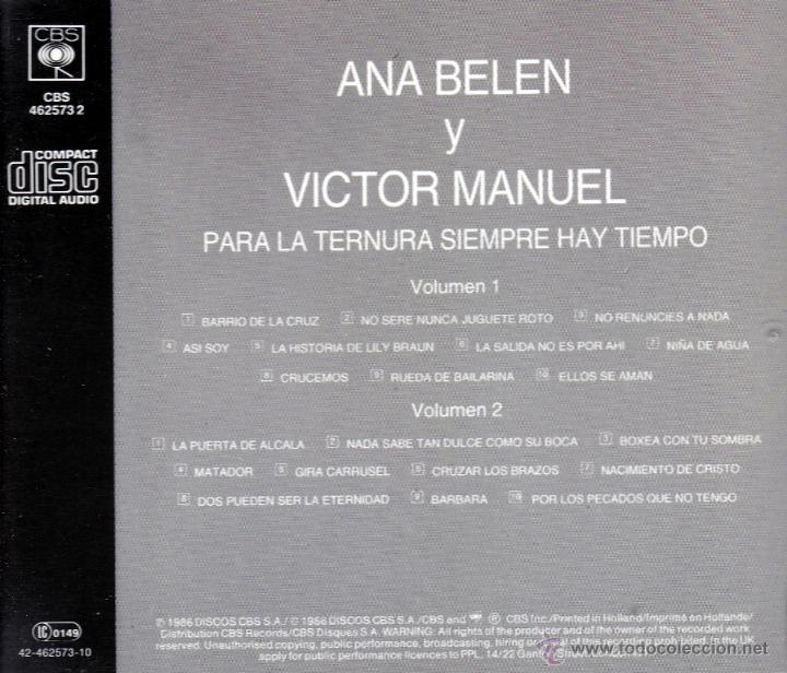 CDs de Música: VICTOR MANUEL Y ANA BELEN - PARA LA TERNURA SIEMPRE HAY TIEMPO - 2CDs - Foto 2 - 47713327