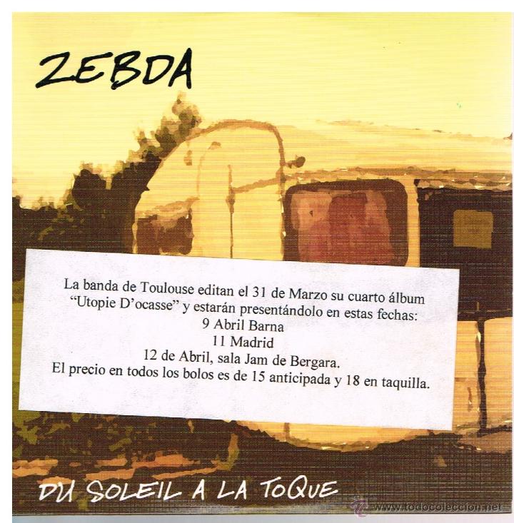 CDs de m&uacute;sica: Zebda - Du soleil a la toque - Cd Single 2003 - Promo - Foto 1