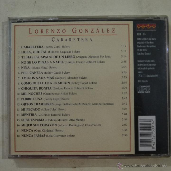CDs de m&uacute;sica: LORENZO GONZ&Aacute;LEZ - CABARETERA Y OTROS &Eacute;XITOS - CD 1995 - Foto 2