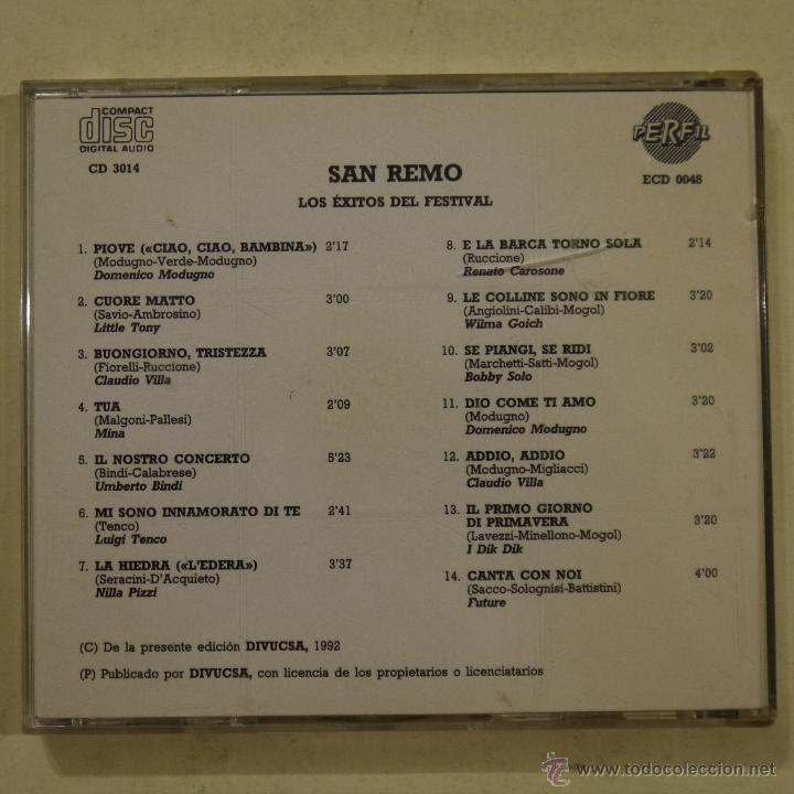 CDs de m&uacute;sica: SAN REMO. LOS &Eacute;XITOS DEL FESTIVAL - CD 1992 - Foto 2