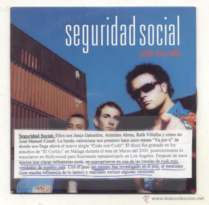 CDs de m&uacute;sica: CD PROMO SEGURIDAD SOCIAL / CODO CON CODO - Foto 1