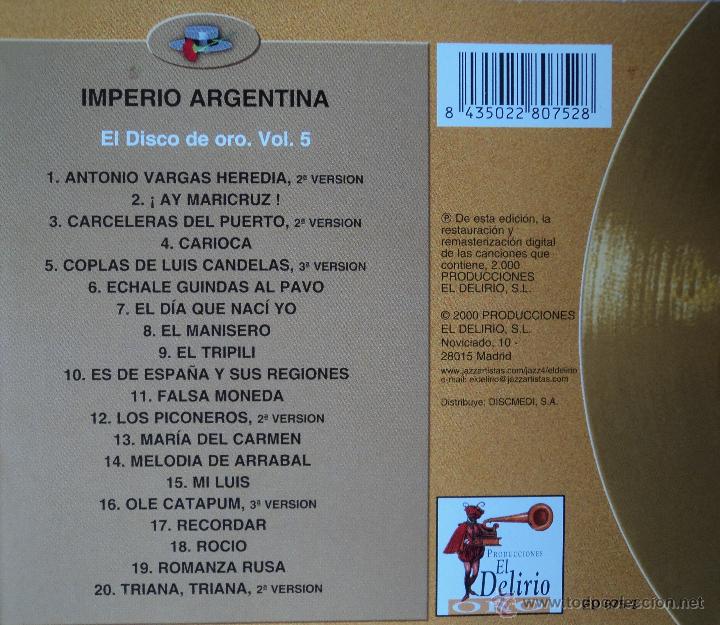 CDs de m&uacute;sica: Imperio Argentina - El disco de oro - Edici&oacute;n de 2000 de Espa&ntilde;a - Foto 2