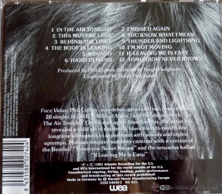 CDs de m&uacute;sica: Phil Collins Face Value - Foto 2