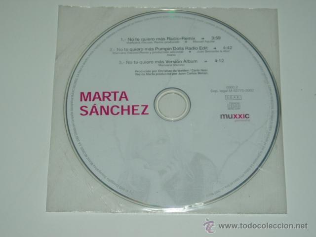 CDs de m&uacute;sica: MARTA SANCHEZ CD SINGLE NO TE QUIERO MAS REMIXES - Foto 1