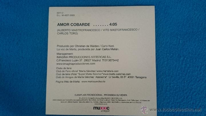 CDs de m&uacute;sica: CD PROMO RARO MARTA SANCHEZ AMOR COBARDE - Foto 2
