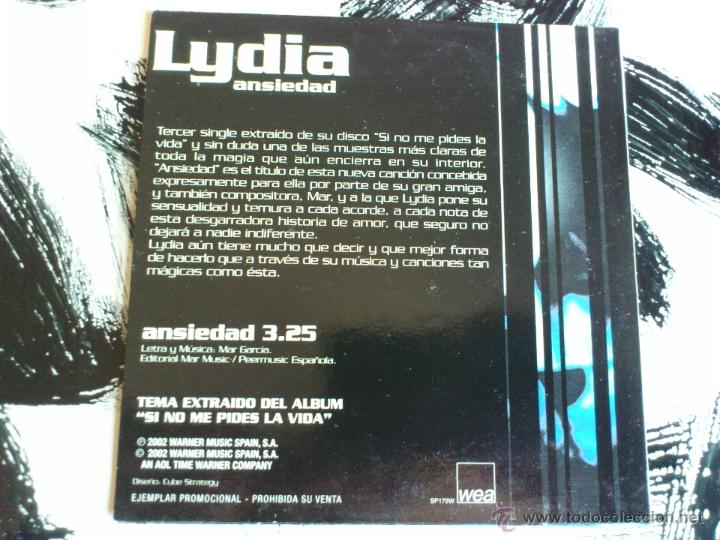 CDs de m&uacute;sica: LYDIA - ANSIEDAD - CD SINGLE - PROMO - WARNER - 2002 - Foto 2