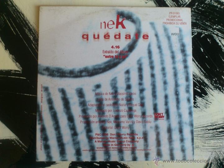 CDs de m&uacute;sica: NEK - QU&Eacute;DATE - CD SINGLE - PROMO - WARNER - 1998 - Foto 2