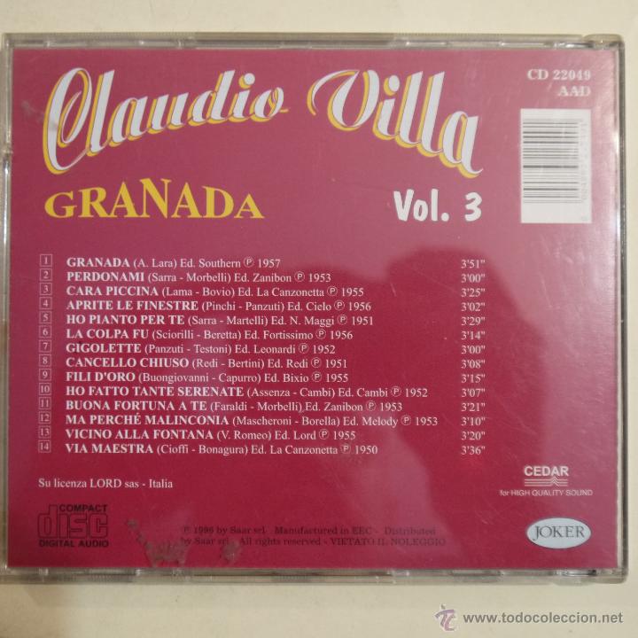 CDs de m&uacute;sica: CLAUDIO VILLA - VOL. 3 GRANADA - CD 1996 - Foto 2
