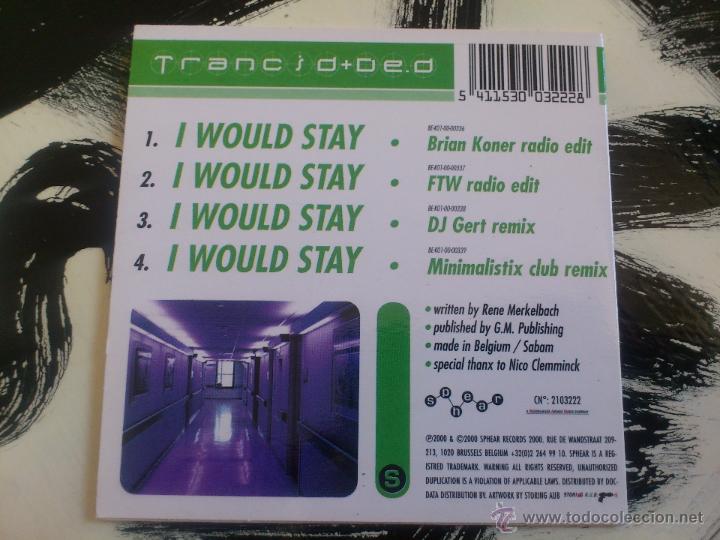 CDs de m&uacute;sica: TRANCID+DE.D - I WOULD STAY - CD SINGLE - 4 TRACKS - SPHEAR - 2000 - Foto 2