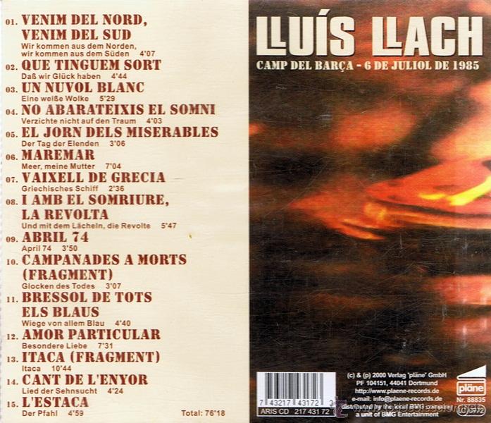 CDs de m&uacute;sica: CD LLU&Iacute;S LLACH CAMP DEL BAR&Ccedil;A 6 DE JULIOL 1985 - Foto 2