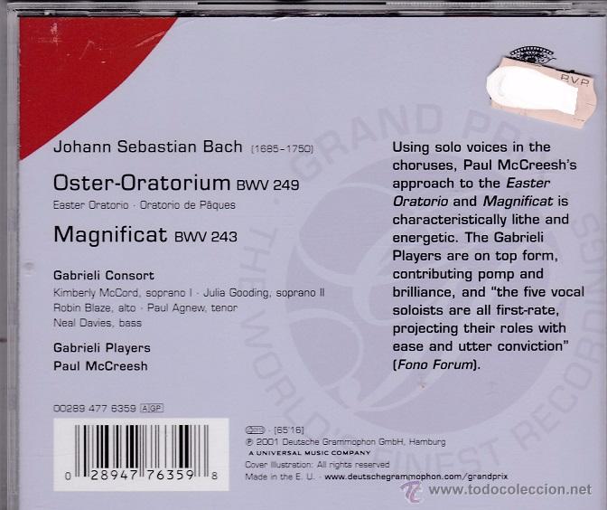 CDs de m&uacute;sica: Bach - Magnificat - Easter Oratorio - Paul McCreesh - Foto 2