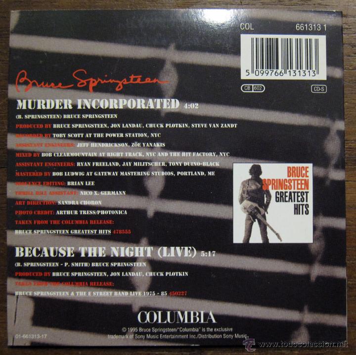 CDs de m&uacute;sica: BRUCE SPRINGSTEEN  - MURDER INCORPORATED - CD SINGLE - 1995 - Foto 2