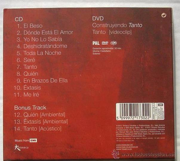CDs de m&uacute;sica: PABLO ALBORAN - TANTO (CD+DVD) 2012 - Foto 4