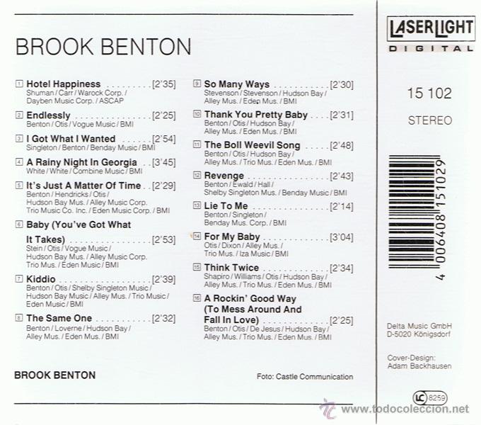 CDs de m&uacute;sica: CD BROOK BENTON  GREAT LOVE SONGS - Foto 2