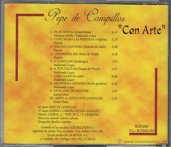 CDs de m&uacute;sica: Pepe de Campillos - Con Arte. CD - Foto 2