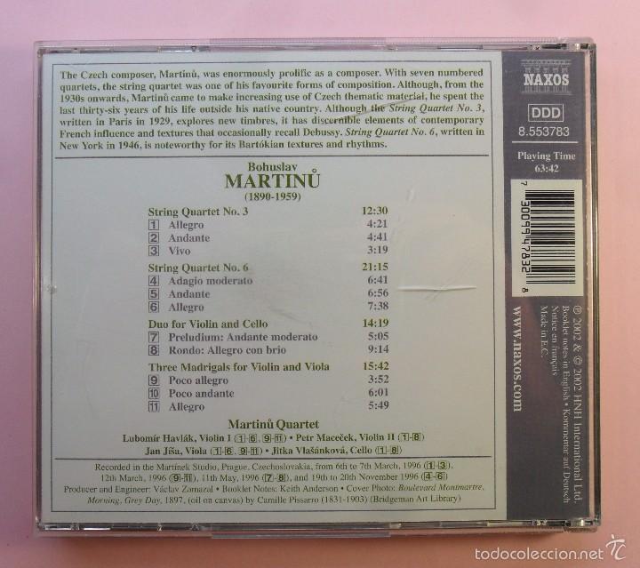 CDs de m&uacute;sica: CD Bohuslav Martinu - String Quartets Vol. 2 - Grabado en Praga 1996 - Foto 2