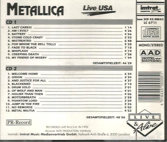 CDs de m&uacute;sica: DOBLE CD METALLICA : LIVE & ALIVE - Foto 2