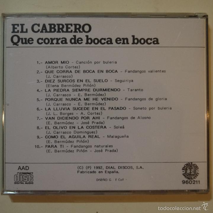 CDs de m&uacute;sica: EL CABRERO - QUE CORRA DE BOCA EN BOCA - CD 1992 - Foto 2
