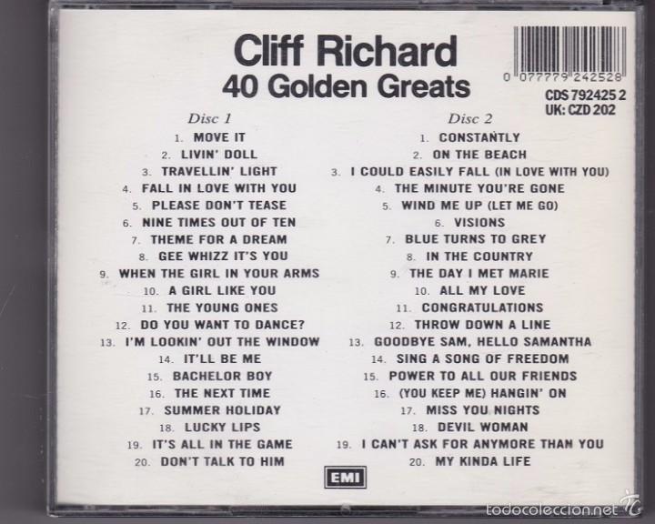 CDs de m&uacute;sica: Cliff Richard - 40 Golden Greats - 2 CDs Compilation - Foto 2
