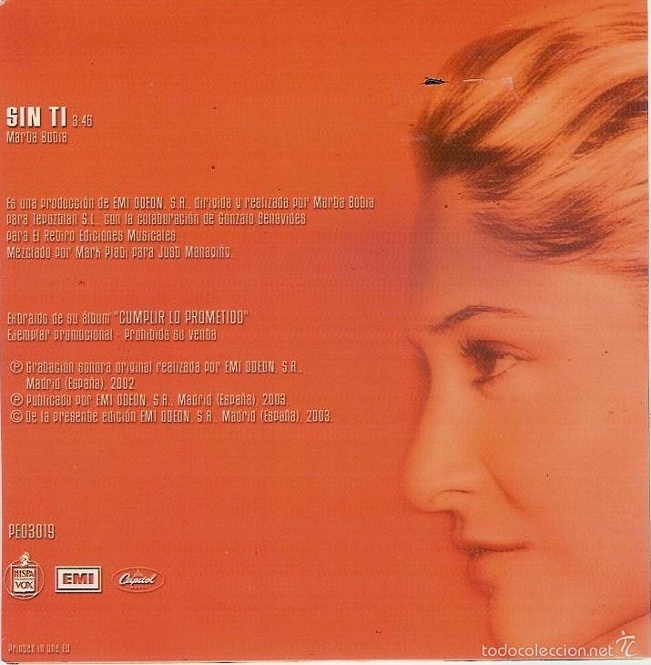 CDs de m&uacute;sica: CD single Marta Botia , Sin ti - Foto 2