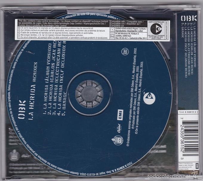 CDs de m&uacute;sica: OBK - La Herida - Remixes - CD Maxi Single de 2003 - Foto 2