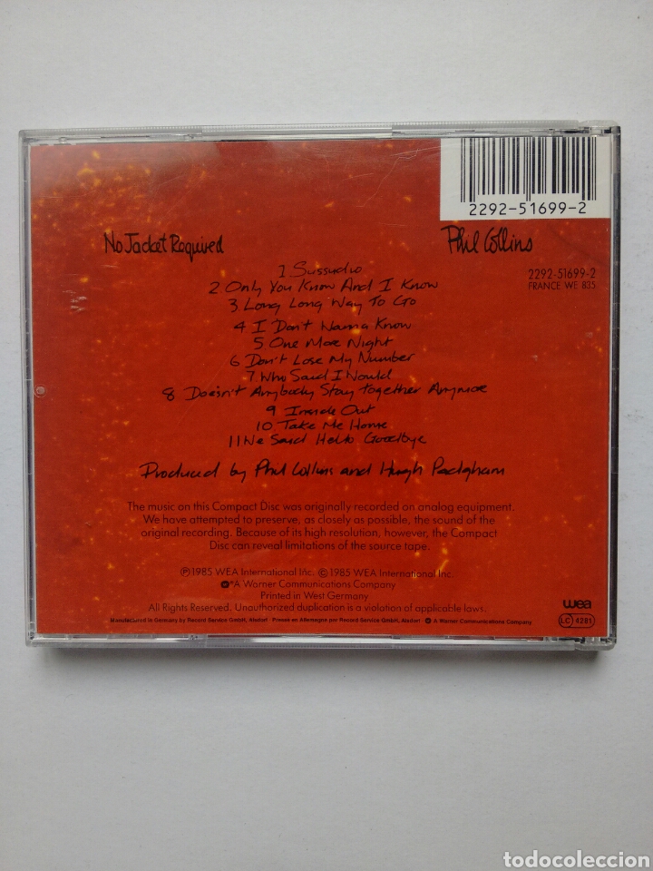 CDs de m&uacute;sica: PHIL COLLINS &rdquo;NO JACKET REQUIRED&rdquo; CD (1985) - Foto 2