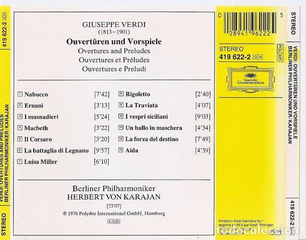 CDs de m&uacute;sica: Verdi - Overtures & Preludes - Karajan - Foto 2